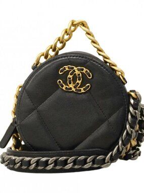 Chanel Shoulder Bag 19 Lambskin Black Gold Silver